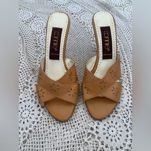 Vintage Connie Leather Open Toe Block High Heel Sandal 7.5